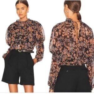 Free People Black Floral Blouse
